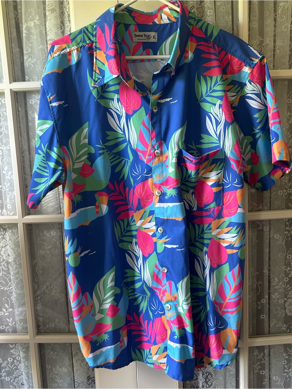 Banana Boat SPF Tropical Leaf Print Short-Sleeve Button-Down Shirt Sz XL